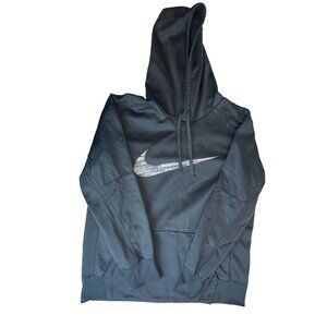Men’s Nike Dri-Fit Black Pullover Hoodie White Word Nike Swoosh Logo Size L